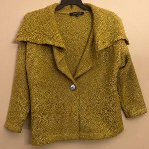 Evan Picone Women's Heather Green color PM Sweater One Button 3/4 sleeves.